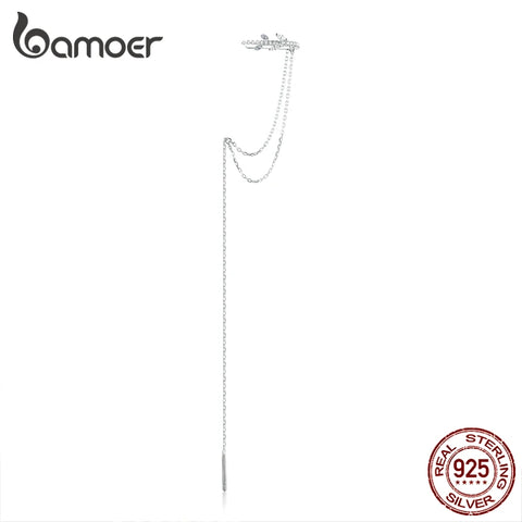 bamoer 1pc 925 Sterling Silver Double Layers Long Tassel Dangle Earrings for Women Drop Earrings Korea Style Jewelry BSE411