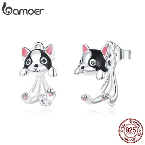 Bamoer Sterling Silver Earrings for Women Geometric Earrings Cute Puppy Silver Jewelry for women Girl Kids earring SCE978