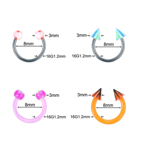 60Pcs/set Acrylic Ball Cone Spike Horseshoe Circular Septum Nose Ring Nipple Hoops Nose Septum Eyebrow Ear Piercing Body Jewelry