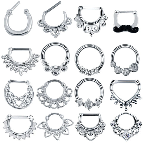 1Pc Tribal Fan Nose Septum Clicker Piercing Rings 16G CZ Flower Ear Septums Helix Tragus Sexy Body Piercings Jewelry