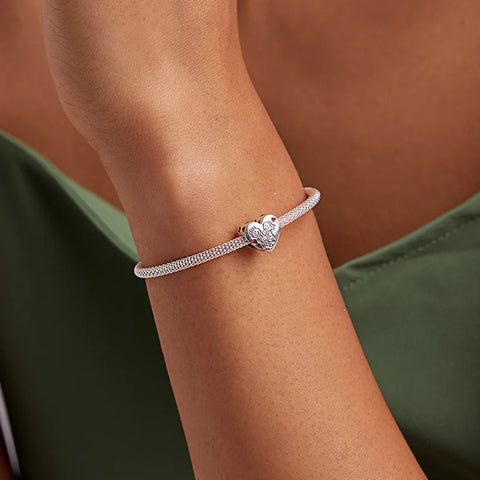 bamoer Authentic 925 Sterling Silver Love Family Heart Metal Beads for Jewelry Making Silver Charm fit Original Bracelet BSC237