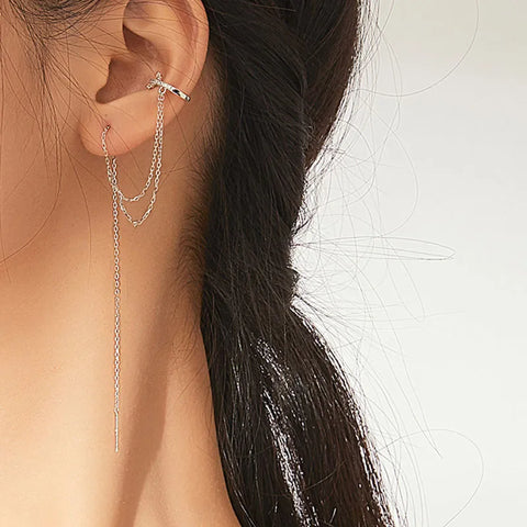 bamoer 1pc 925 Sterling Silver Double Layers Long Tassel Dangle Earrings for Women Drop Earrings Korea Style Jewelry BSE411