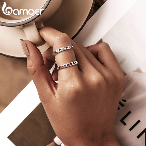 Bamoer Fashion 925 Sterling Silver Hollow Butterfly Adjustable Women Ring Hollow Heart Eternity Ring Fine Jewelry Wedding Gift