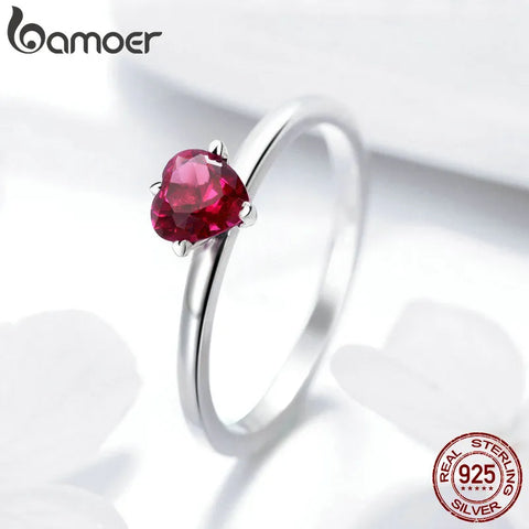 BAMOER Authentic 100% 925 Sterling Silver Ring Love Heart Ring Original Wedding Jewelry Gift For Women SCR389