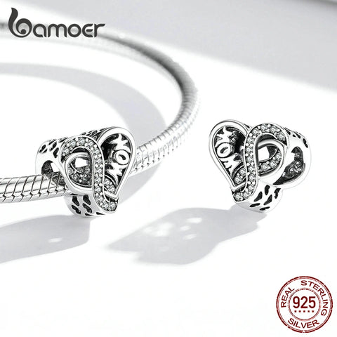 bamoer 925 Sterling Silver Infinite Love Charm Mom Blue Glass Bead Rose Cross for Original Bracelet Bangle Women Fashion Jewelry