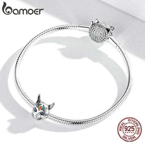 BAMOER 925 Sterling Silver Ancient Egypt Cat Charm for Original Bracelet Bangle DIY Accessories SCC1859