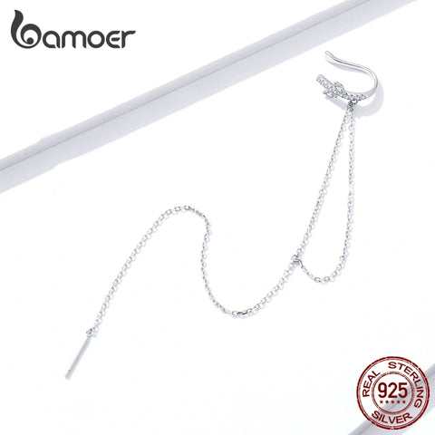 bamoer 1pc 925 Sterling Silver Double Layers Long Tassel Dangle Earrings for Women Drop Earrings Korea Style Jewelry BSE411