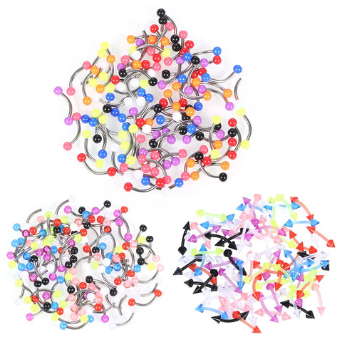 80Pcs/set Acrylic Ball Eyebrow Piercing Surgical Steel Labret Lip Ring Nipple Eyebrow Bar Body Piercing Earring Tragus Ring