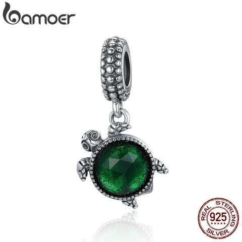 BAMOER 100% 925 Sterling Silver Turtle's Adventure Tortoise Pendant Charms fit Women Charm Bracelets Necklace DIY Jewelry SCC281