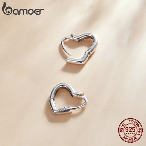 BAMOER 925 Sterling Silver Small Hoop Earrings Heart Shaped 14k Gold Plated Huggie Earrings for Women Wedding Fashion Jewelry