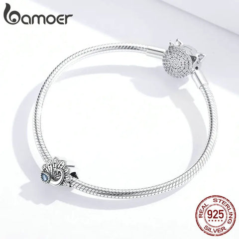 bamoer Enamel Retro Peacock Series Charm fit Original Bracelets & Bangle 925 Sterling Silver Fine Jewelry SCC1558