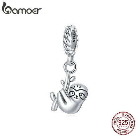 bamoer Animal Authentic  925 Sterling Silver Cute Little Sloth Charm fit Women Bracelet & Necklaces DIY Jewelry Making SCX124