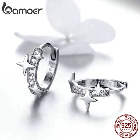 BAMOER Small Hoop Earrings Gold Huggie 925 Sterling Silver Clear CZ Universe Galaxy Earrings for Girl Gifts  Jewelry BSE076