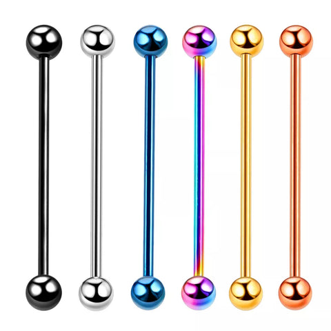 6Pcs Surgical Steel Long Industrial Barbell Ring Tongue Nipple Bar Tragus Helix Ear Piercing Body Jewelry 34mm Length 14G