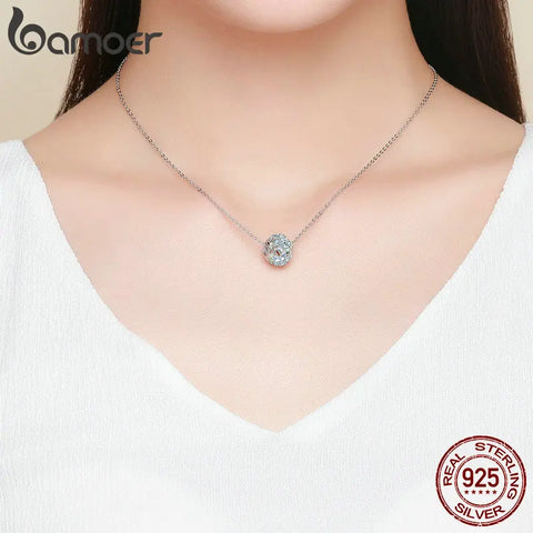 bamoer 925 Sterling Silver Round Beads Snowflake Charms Pendant Fit Women Bracelet or Necklace Fine Jewelry Christmas Gift