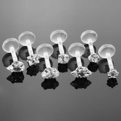 3Pcs Bioplast Flexible Push-in  Design Labret Lip Stud with Press Fit 3mm Steel Ball Ear Cartilage Tragus Piercing Body Jewelry