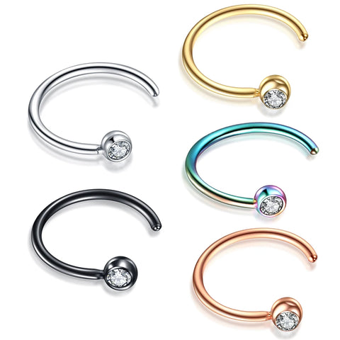 1PC Women Stainless Steel Nostril Nose Hoop Stud Ring Clip On Nose Body Jewelry Fake Piercing Jewelry