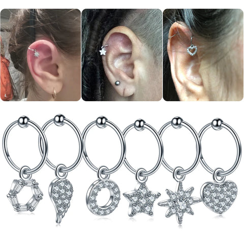 6 Style Steel Ear Piercing Dangle Earring Crystal Zircon Earrings Brincos Jewelry Statement Girl Gift Women Fashion Jewelry 20G