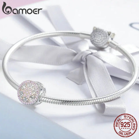 BAMOER Genuine 925 Sterling Silver Blooming Buds Clear Cubic Zircon Beads Charms fit Bracelets DIY Jewelry Making SCC923