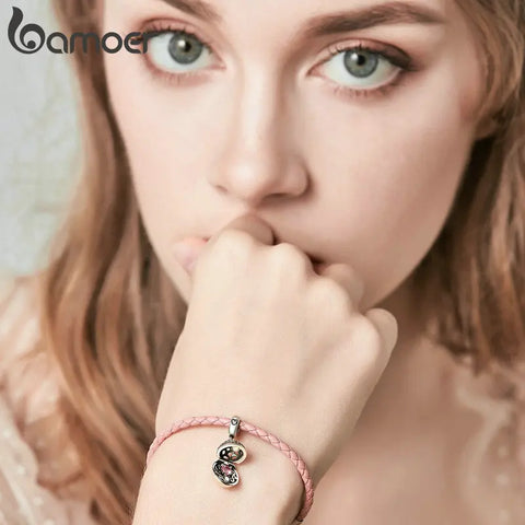 BAMOER Authentic 925 Sterling Silver Love Gift Box Dangle Ball Charm Pendant fit Women Charm Bracelet & Necklaces Jewelry SCC689