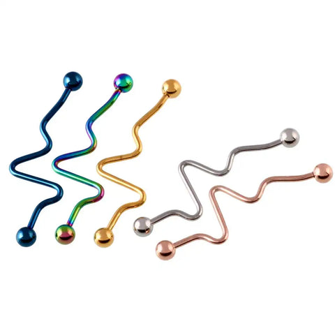6pcs/Lot ZigZag Surgical Steel Industrial Barbell Piercing Scaffold Bar Barbell Cartilage Earrings Orelha Piercing Body Jewelry