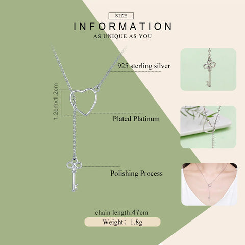 BAMOER 925 Sterling Silver Sweet Key of Heart Lock Link Chain Necklaces & Pendants Women Luxury Sterling Silver Jewelry SCN107