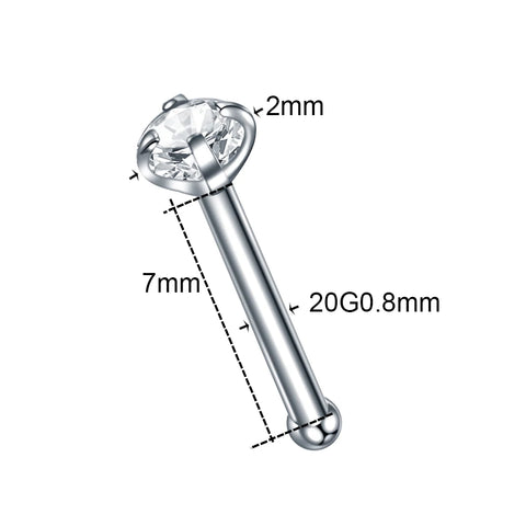 1Pc Studs Nose Rings Stainless Steel Bone Nose Stud Piercing Earring Anodized Mix Color Prong CZ Nose Jewelry 20G