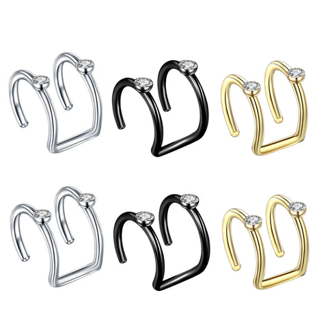 1pc Steel Non Pierced Clip On Closure Ring Hoop Ear Cuff Fake Cartilage Rings Cross Helix Earrings Illusion No Bent Body Jewelry