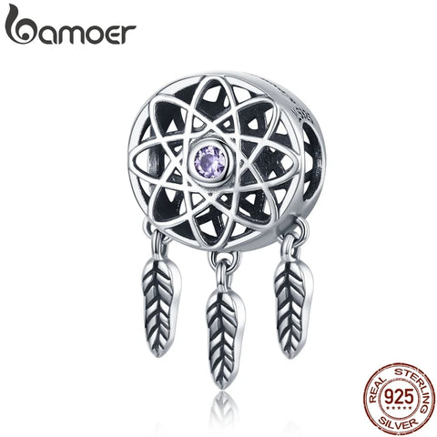 BAMOER Genuine 925 Sterling Silver Beautiful Dream Catcher Holder Beads fit Charm Bracelet Necklace DIY Jewelry Christmas SCC330