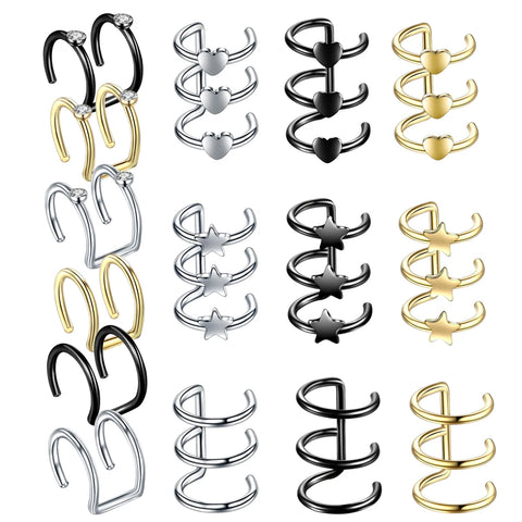 1pc Steel Non Pierced Clip On Closure Ring Hoop Ear Cuff Fake Cartilage Rings Cross Helix Earrings Illusion No Bent Body Jewelry