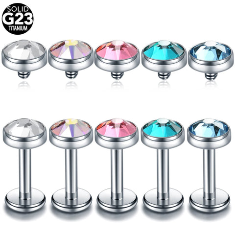 1Piece G23 Titanium Crystal Labret Rings Lip Piercings Ear Helix Stud Tragus Barbell Ear Cartilage Piercings Jewelry TOP 3-5MM