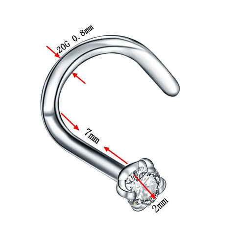 1PC Steel Prong Set Zircon Nose Screw Rings Piercing Nose Studs Nostril Earring Piercings L Shape Nose Piercing Body Jewelry 20G