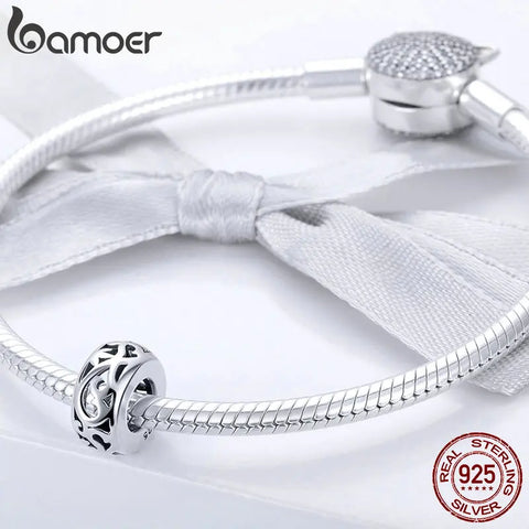 BAMOER Genuine 925 Sterling Silver Retro Curling Grass Pattern Beads fit Bracelets & Necklace DIY Accessories Jewelry SCC716