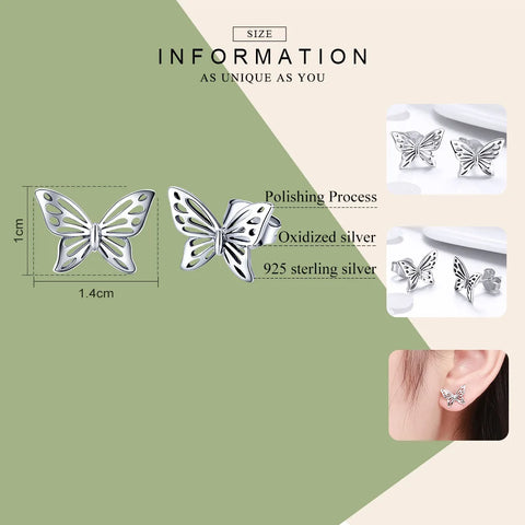 BAMOER Insect Collection 925 Sterling Silver Butterfly Dream Exquisite Stud Earrings for Women Sterling Silver Jewelry SCE452