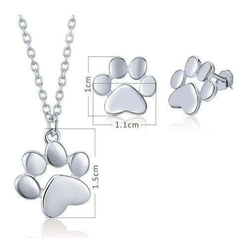 BISAER 925 Sterling Silver Jewelry Sets Animal Dog Cat Pussy Footprints Girls Jewelry Set Sterling Silver 925 Jewelry Collar
