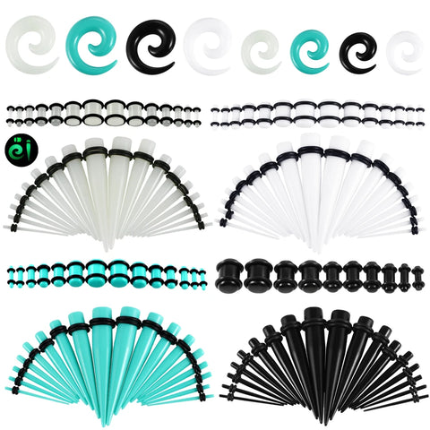 54pcs/lot Acrylic Mix Style Ear Stretcher in the Dark Spiral Taper Kit Screw Tunnel Plug 14G-00G Ear Gauge Kit Piercing Jewelry