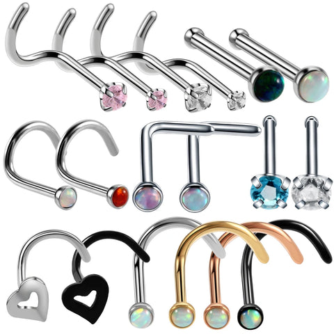 20G Fashion Stainless Steel Crystal Rhinestone Nose Studs Bar Pin Nose Rings Body Piercing Jewelry For Women