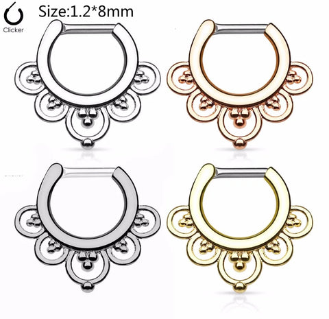 1Pc Titanium Shaft Nose Fake Piercing Copper Nose Ring Indian Flower Stud Hoop Septum For Clicker Nariz Clip Rings Body Jewelry