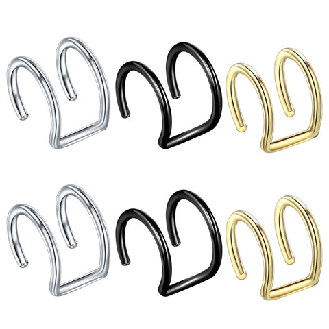 1pc Steel Non Pierced Clip On Closure Ring Hoop Ear Cuff Fake Cartilage Rings Cross Helix Earrings Illusion No Bent Body Jewelry