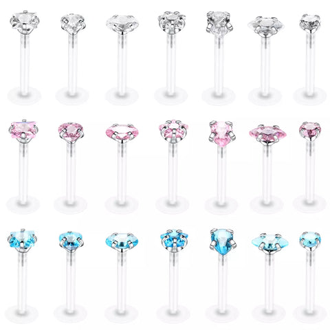1Piece Bioplast Flexible Push-in Labret Lip Stud Crystal Earring Studs Orelha 16G Ear Cartilage Tragus Piercing Fashion Jewelry