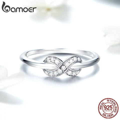 BAMOER Hot sale 925 Sterling Silver Infinity Love Infinite Clear CZ Rings for Women Engagement Wedding Jewelry SCR494