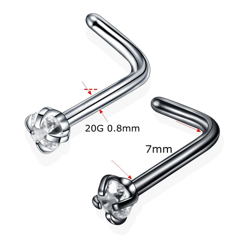 1PC Steel Prong Set Zircon Nose Screw Rings Piercing Nose Studs Nostril Earring Piercings L Shape Nose Piercing Body Jewelry 20G