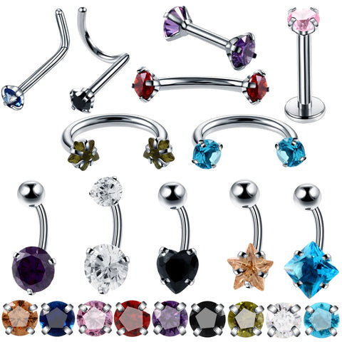 1PC Steel Zircon Colorful Labret Stud Lip Rings Ear Cartilage Tragus Eyebrow Rings Piercing Ombligo Sexy Girls Jewelry 16g