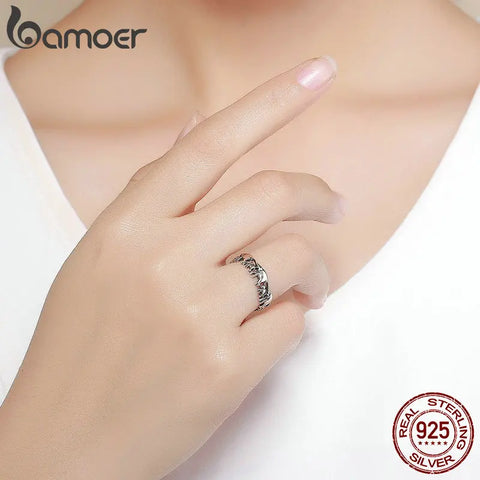 Bamoer 100% 925 Sterling Silver Stackable Animal Collection Elephant Family Finger Rings for Women Trendy Silver Jewelry SCR344
