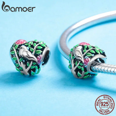 BAMOER Summer Collection 100% 925 Sterling Silver Bird in the Woods Charm Beads fit Women Bracelet Necklaces Jewelry Gift SCC647