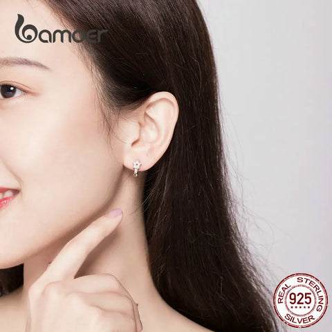 bamoer 3 Styles Hoop Earrings Sterling Silver 925 Cute Cat Star Round Small Ear Hoops for Women Jewelry Gifts for Girl BSE172