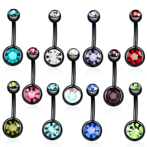 1Pc Surgical Black Belly Rings Fashion Women Body Piercing Jewelry Belly Button Rings Navel Rings Crystal Body Jewelry 14G