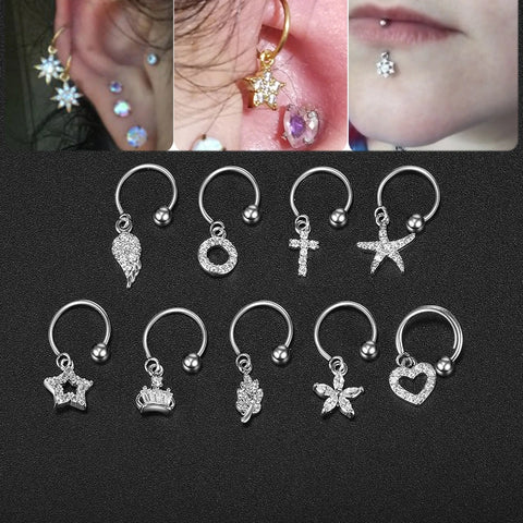 1Pc Valentine's Day Gift Stainless Steel Ear Stud Piercing Crystal Daith Earrings For Woman Ear Piercing Fashion Body Jewelry