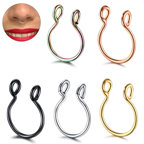 1PC Stainless Steel Nose Rings Fake Septum Rings Nose Hoop Stud Nostril Piercing Clip On Nose Sexy Body Jewelry Fake Piercing