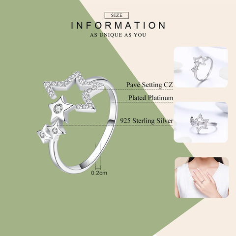 BAMOER Authentic 925 Sterling Silver Luminous Star Waitting Adjustable Finger Rings for Women Wedding Engagement Jewelry SCR452